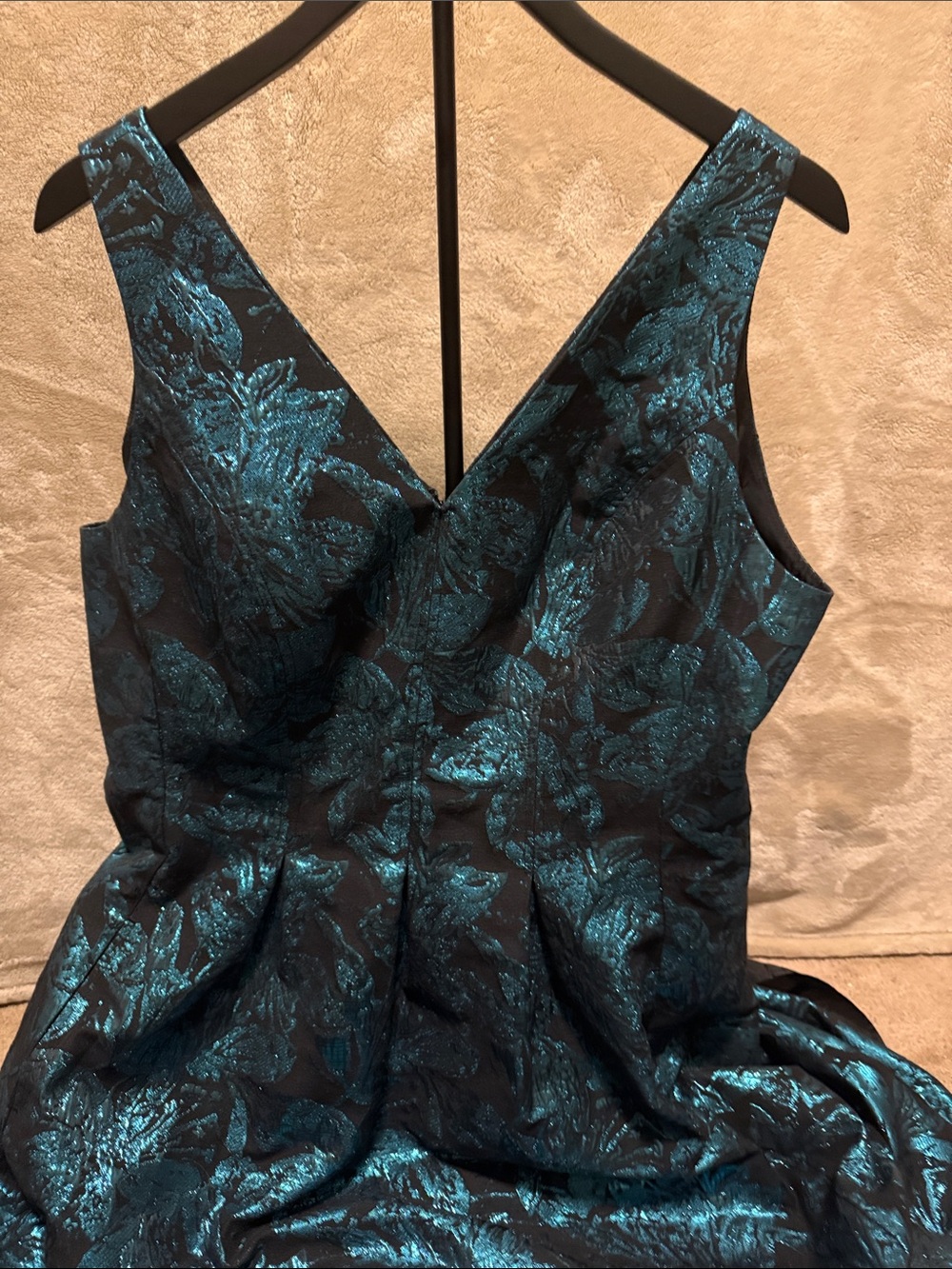 Nine West Teal Floral Jacquard V-Neck Mini Dress